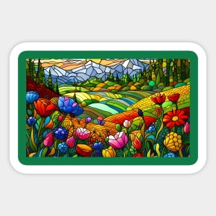 Stained Glass Colorful Mountain Flowers Sticker